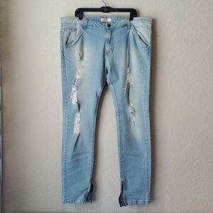 Golden Denim The Union Germain Jeans 40 Light Wash Distressed Ankle Zip Skinny